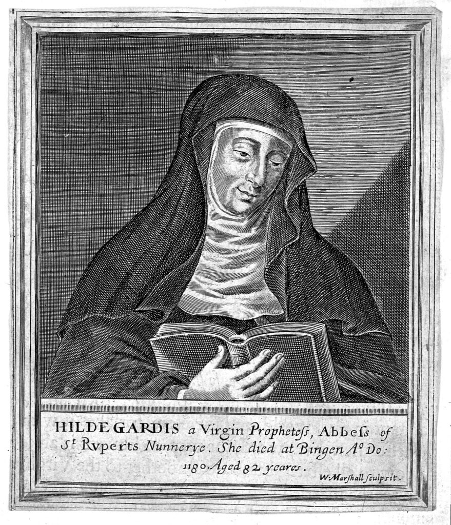 Engraving: German abbess and physician Hildegard von Bingen
