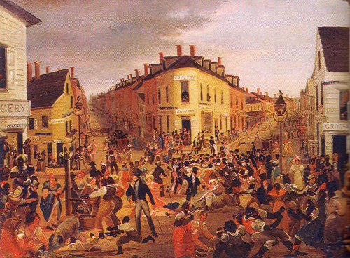 Illustration de Five Points, quartier pauvre de Manhattan, peint par George Catlin en 1827, cinq ans avant l'épidémie de choléra de 1832