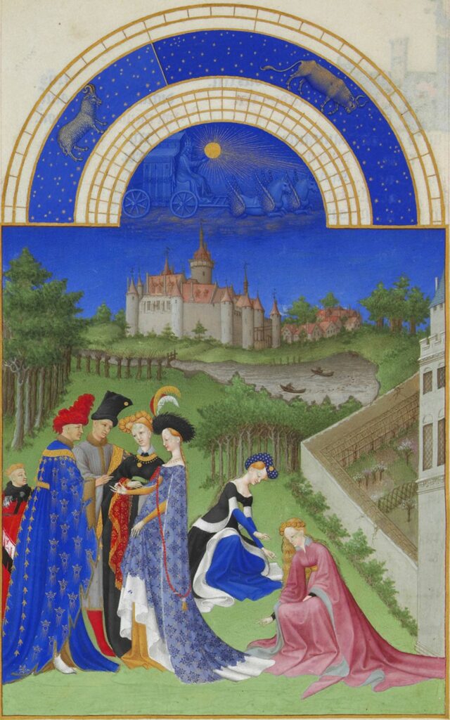Enluminure des Très Riches Heures du duc de Berry représentant le Mont-Saint-Michel, peinte par les frères de Limbourg vers 1411-1416, quelques années avant le siège anglais de 1424