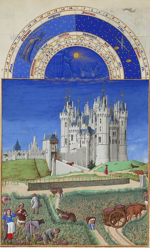 Le Mont Saint-Michel au Moyen Âge, enluminure des Très Riches Heures du duc de Berry, frères Limbourg, vers 1411-1416, Musée Condé