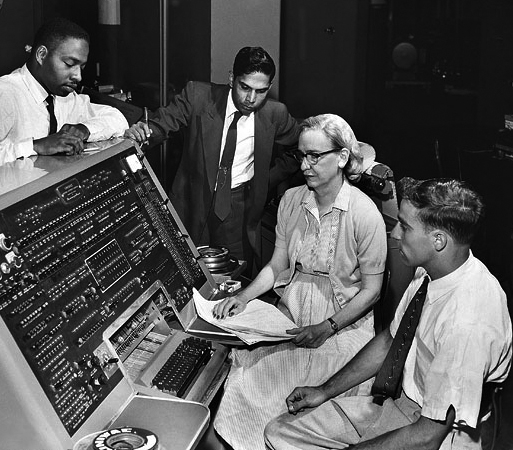 Grace Murray Hopper at the UNIVAC keyboard, c. 1960.