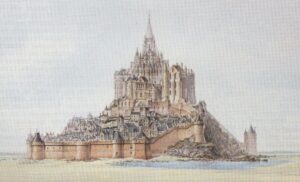 Dessin du Mont-Saint-Michel par l'architecte Édouard Corroyer en 1873, avant les travaux de restauration